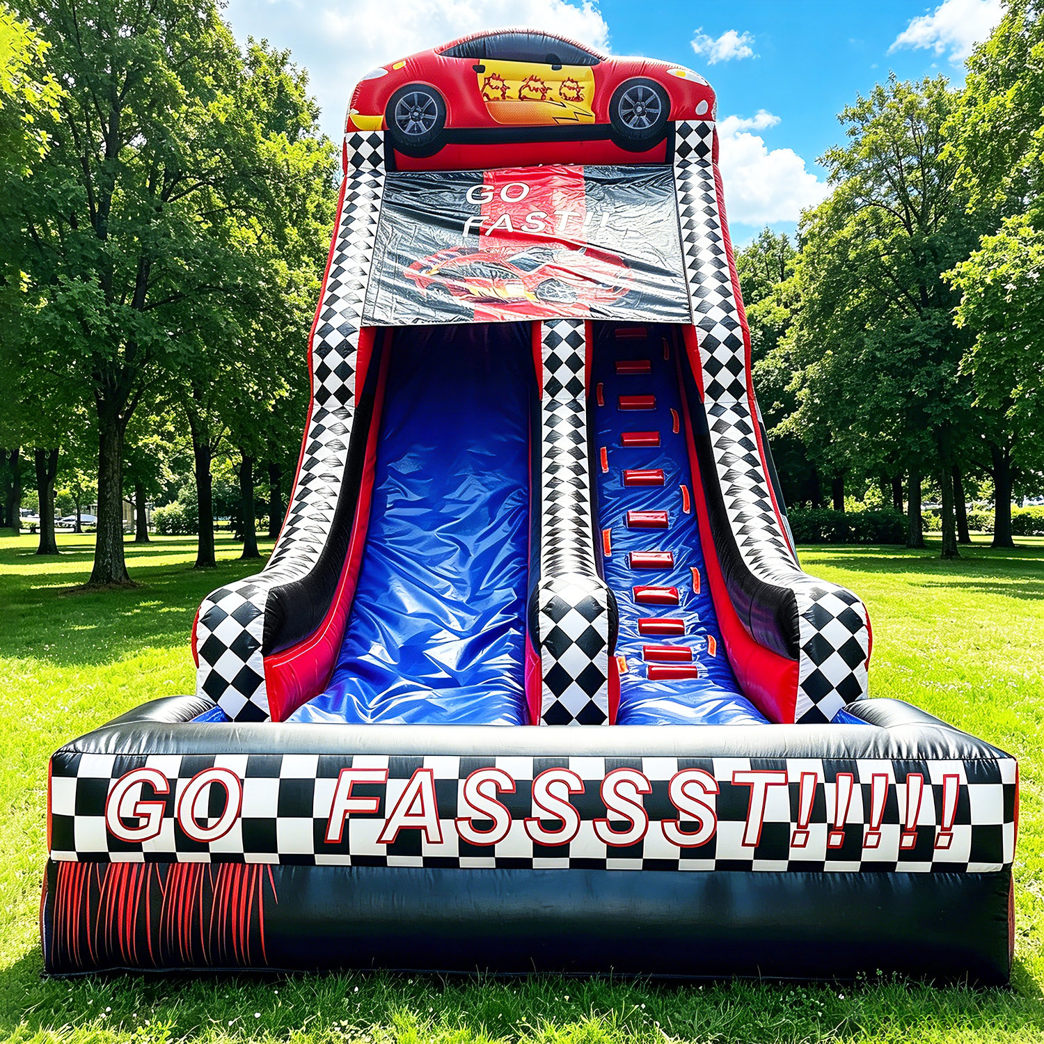 GOOSH 18.9' x 30' Car Racing Commercial Grade Water Slide with Splash ...