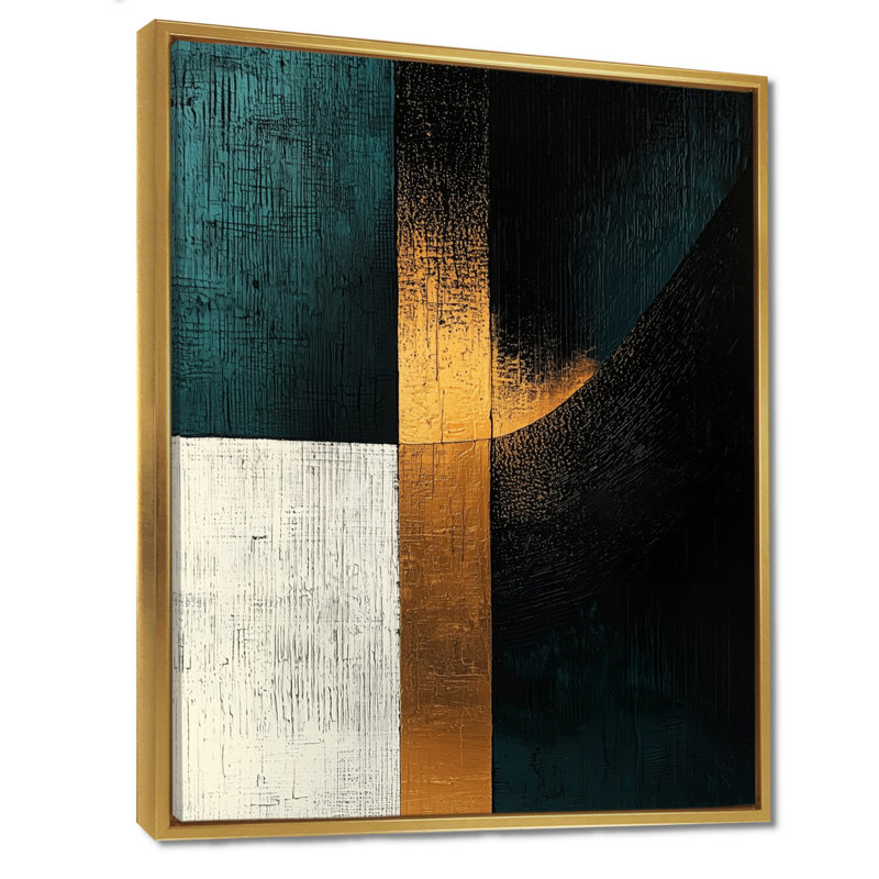 Rocco, abstrait géométrique, échos d'émeraude et d'or II - impressions sur toile géométriques, H 32 po x l 24 po, Doré