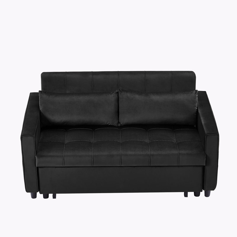 Gabrylle 58.26'' Velvet Sleeper Sofa, Black