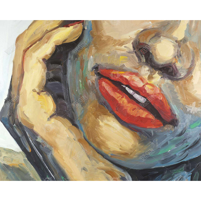 Gros plan sur les lèvres - Décoration de salon en toile encadrée, 49.25" H x 61.25" W