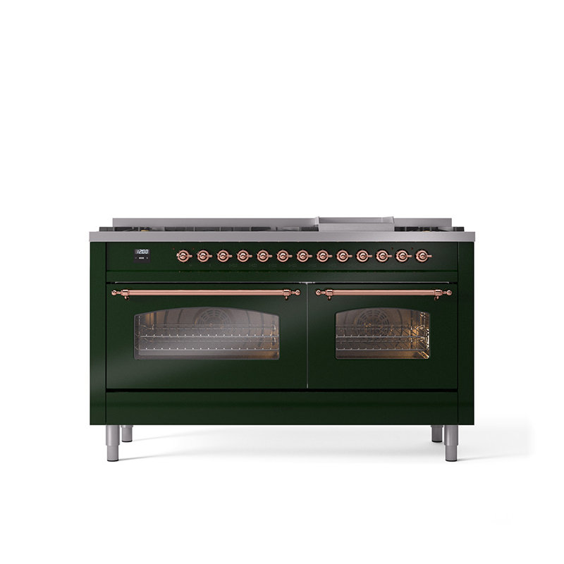ILVE Nostalgie II 60 Dual Fuel Range, 9 Burners, Griddle, Emerald Green/Bronze, Natural Gas