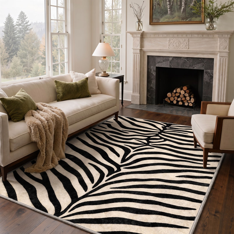 Albertslund Zebra Stripe Machine Washable Area Rug, Rectangle 8' x 10', Beige;Coffee