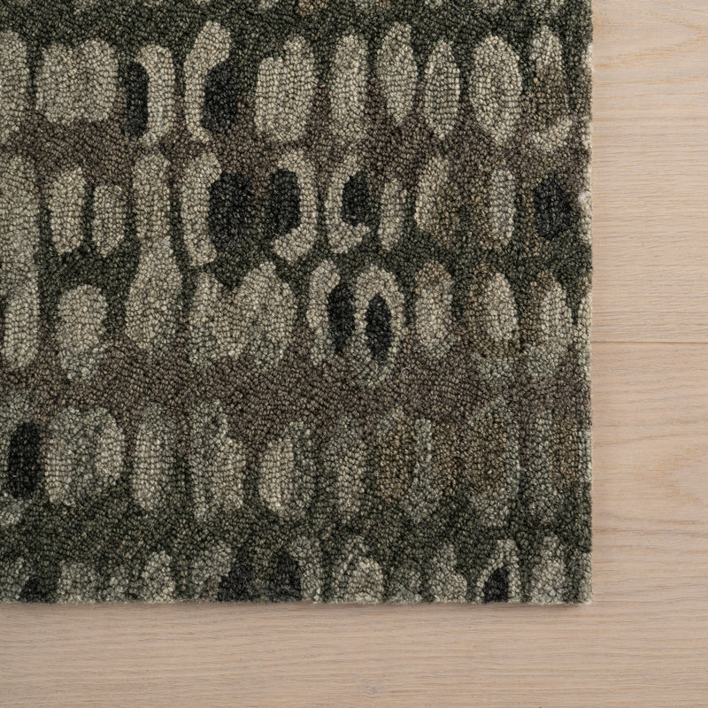 Paint Chip Hand Micro Hooked Wool Rug, Green, Rectangle 7'6" x 9'6"
