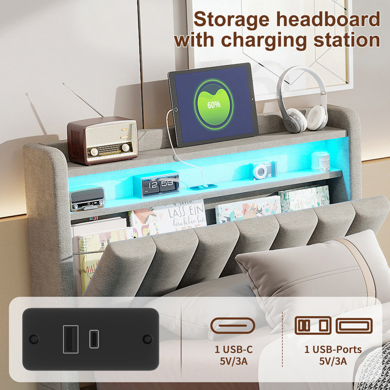 Ottoman Storage Bed, European Single (90 x 200 cm), Grey
