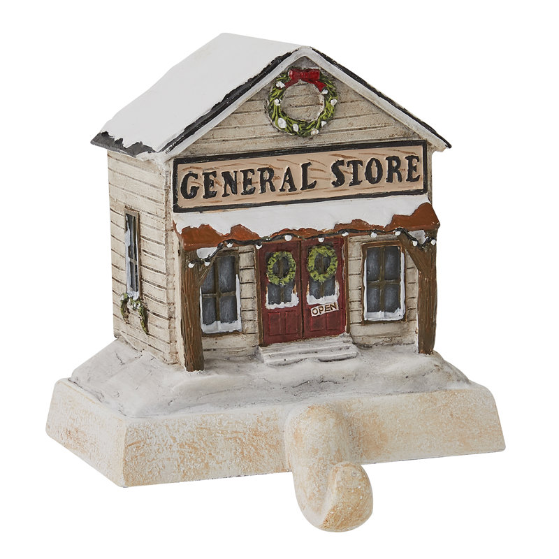 Snow-Covered General Store Resin Stocking Hanger