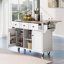 Large îlot de cuisine roulant avec plateau en bois massif, îlot, chariot à café-2131256011