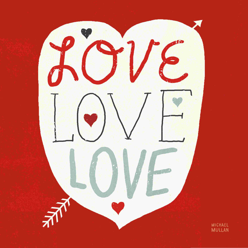 «Love Love Love» par Michael Mullan, reproduction sur toile tendue, L 30 po x H 30 po