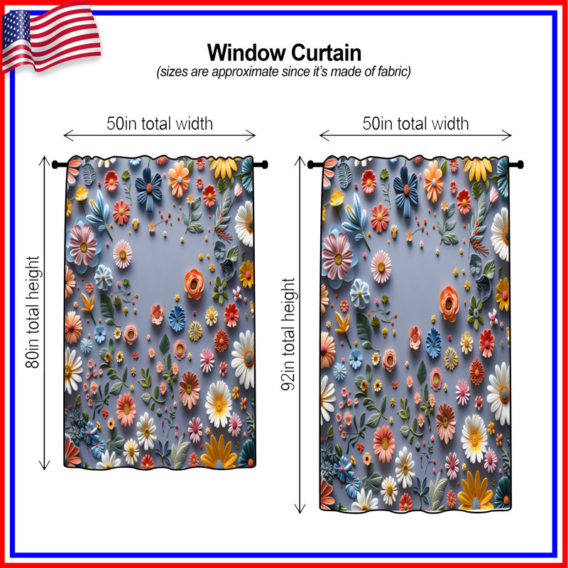 Rideaux floraux, voilages et voilages à motif floral - 1 panneau, Blockout, 50 po x 80 po - 1 panneau