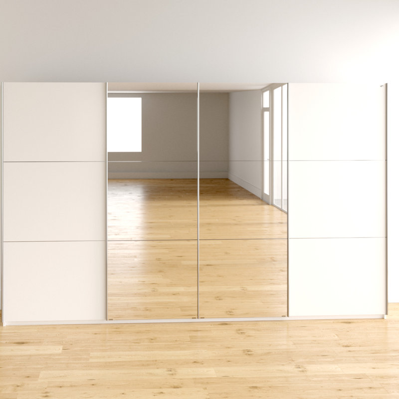 Caouette 4 Door Manufactured Wood Wardrobe, Cream/Walnut