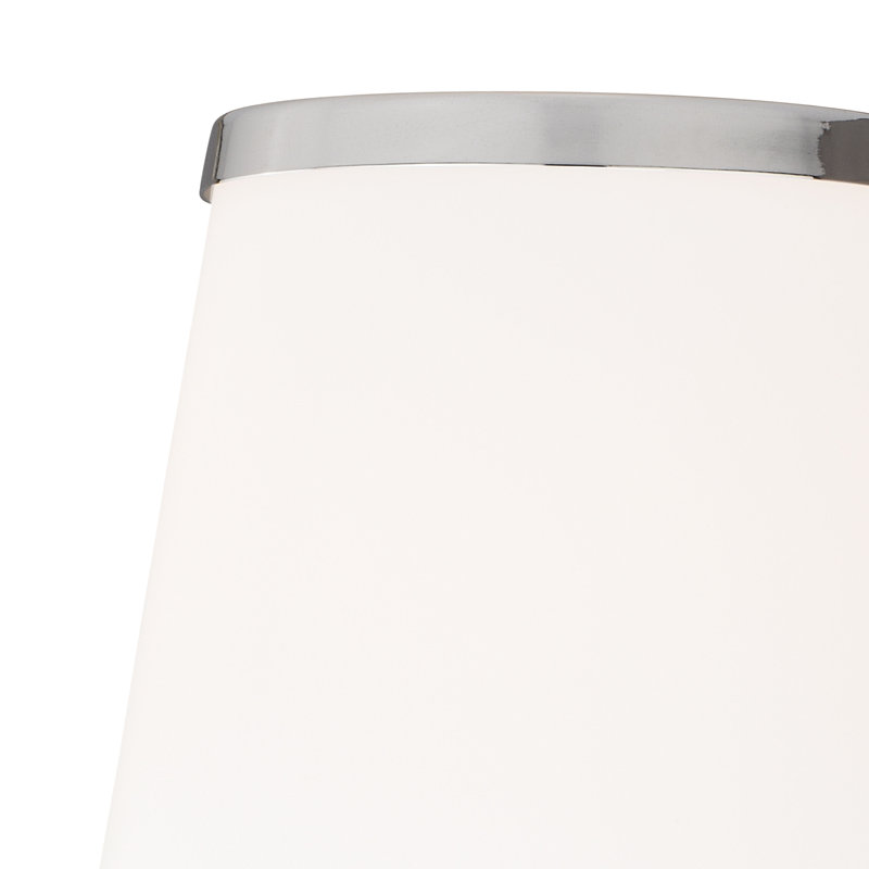 Luminaire de salle de bain transitionnel 1 lumière en chrome de 6 pouces de large, abat-jour en verre opale givré blanc, à intensité variable, applique à DEL murale, applique en acier