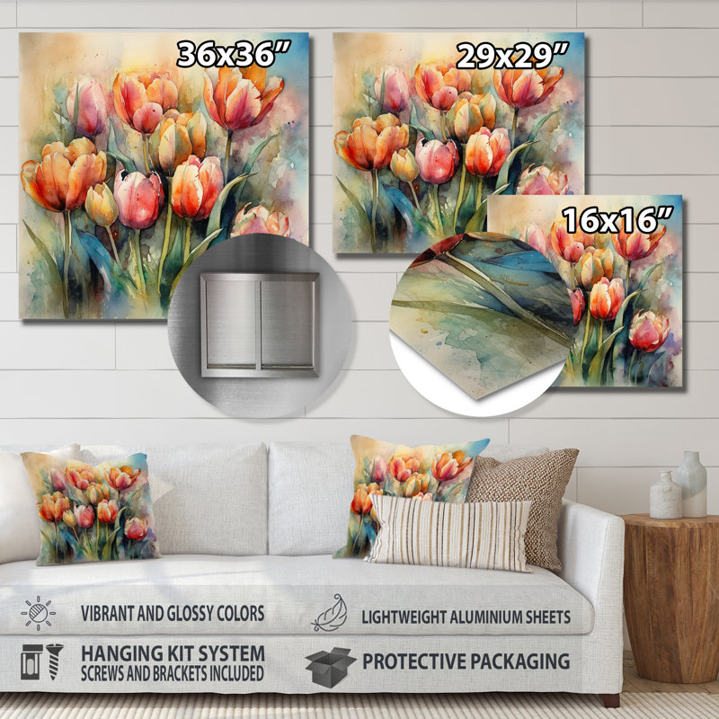 " Orange Serenade Of Tulips ", 16" H x 16" W x 1" D