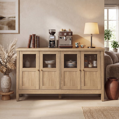 55.1" Sideboard Buffet Cabinet With with 4 Acrylic Doors Adjustable Shelves Sideboard Anti-Tip Storage Credenza for Dining Room, Living Room, Entryway