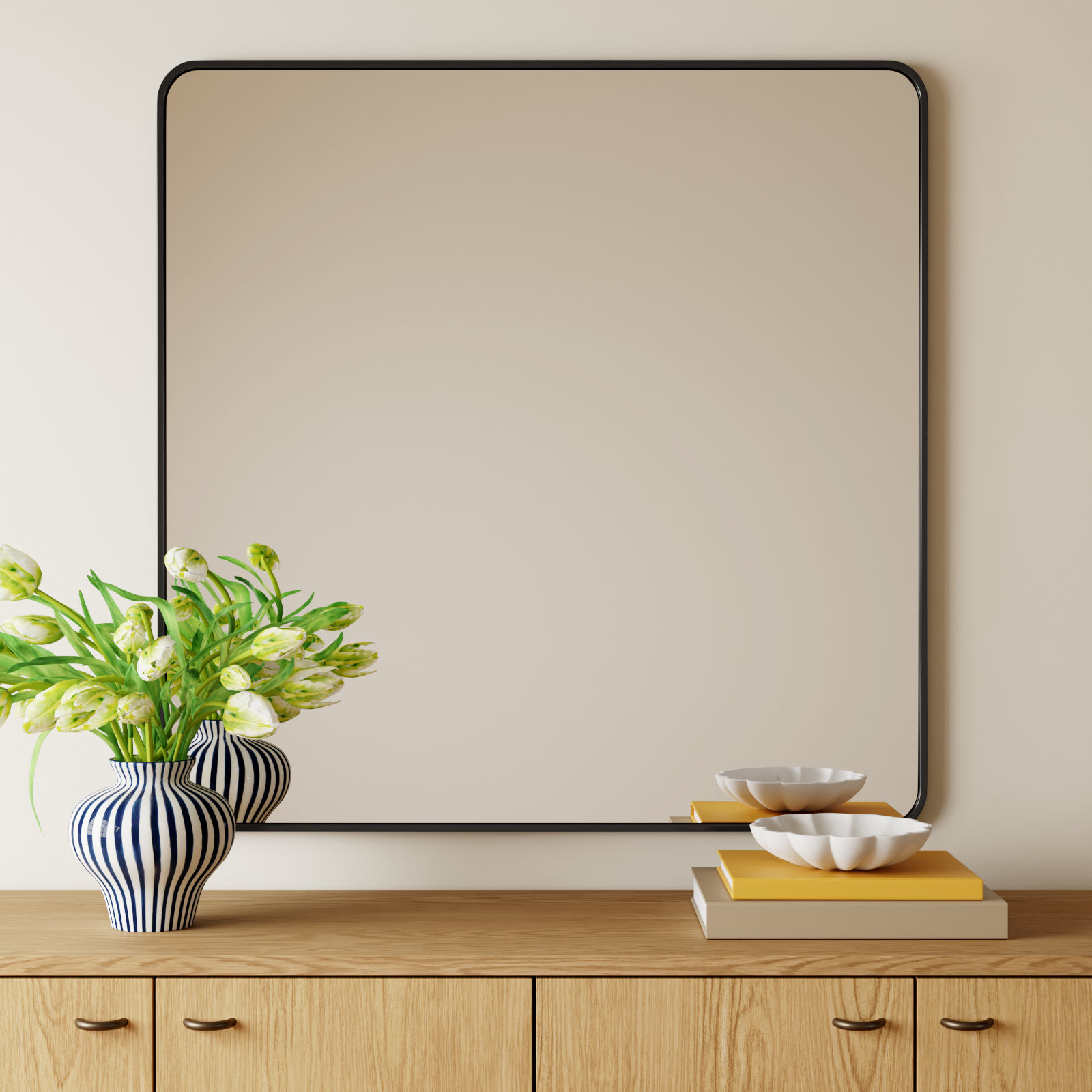 Metal Square Wall Mirror, 42"  x 42" , Black