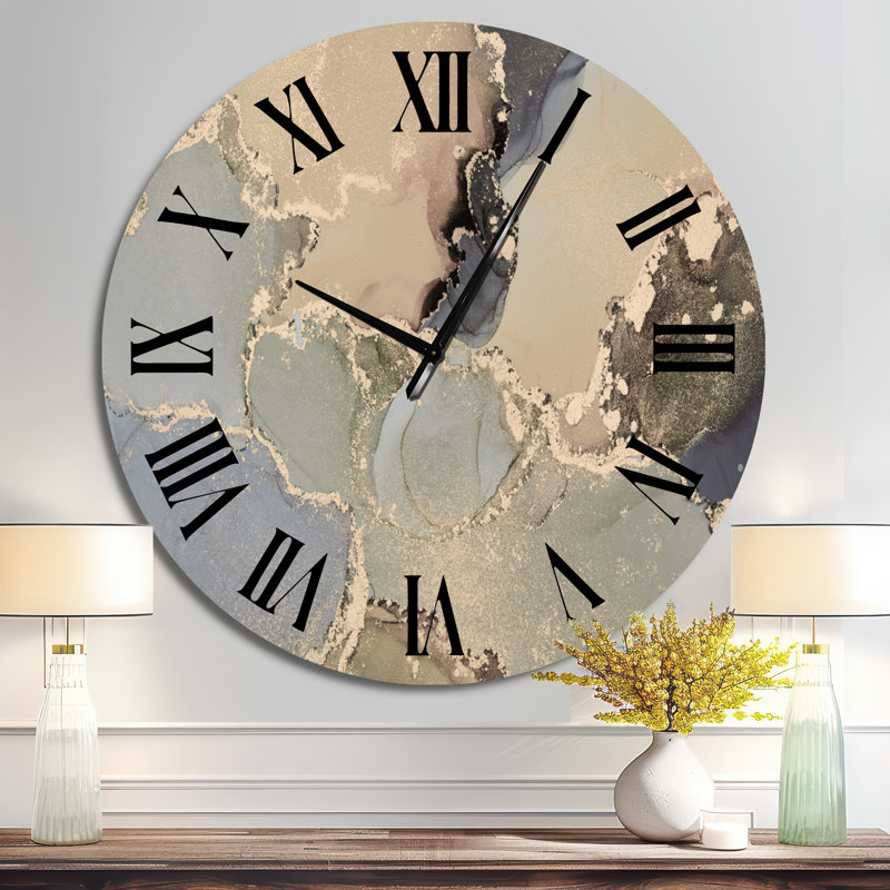 Horloge murale moderne de luxe avec art abstrait I, Surdimensionné, Ivoire/noir