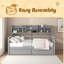 Full Size Daybed, Wood Slat Support, With Bedside Shelf And Two Drawers, Grey