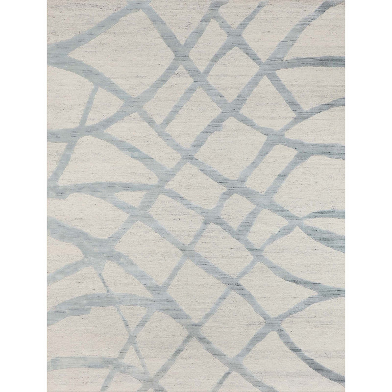 Hand Knotted Wool Area Rug in Teal, Rectangle 10' x 14'