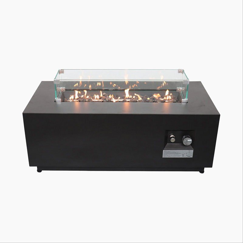 Table de foyer d'extérieur en acier avec couvercle H 16 po x l 42 po