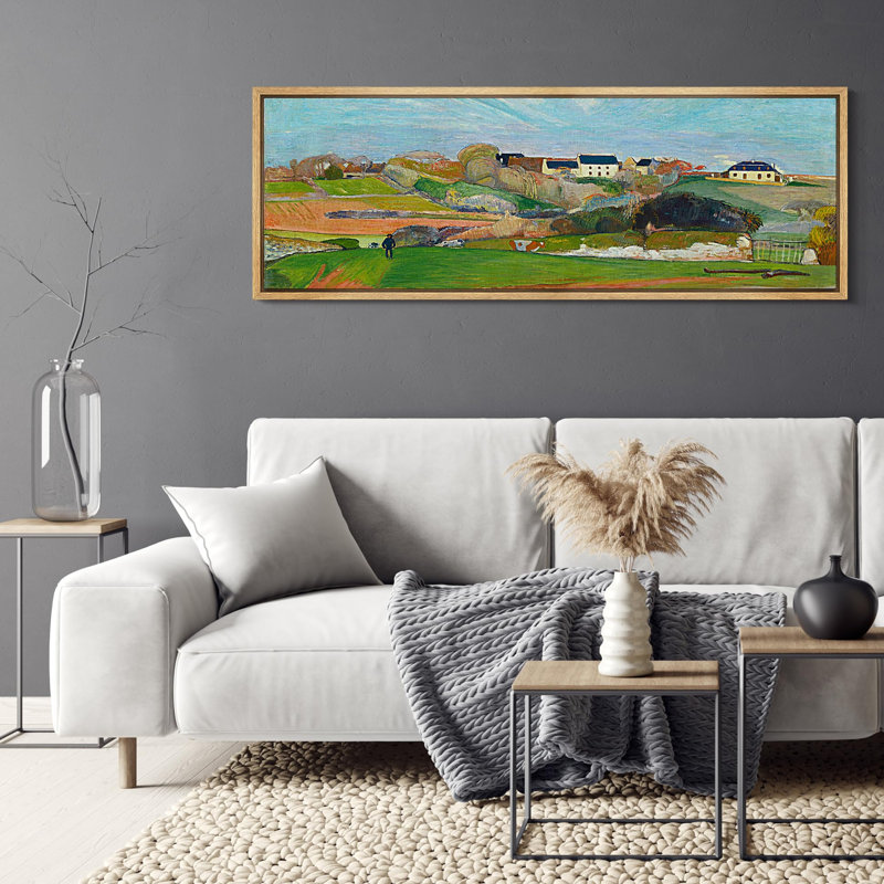 «Village On The Hill Vibrant Landscape Antique Retro Fine Art Art», impression encadrée colorée décorative, H 20 po x l 60 po
