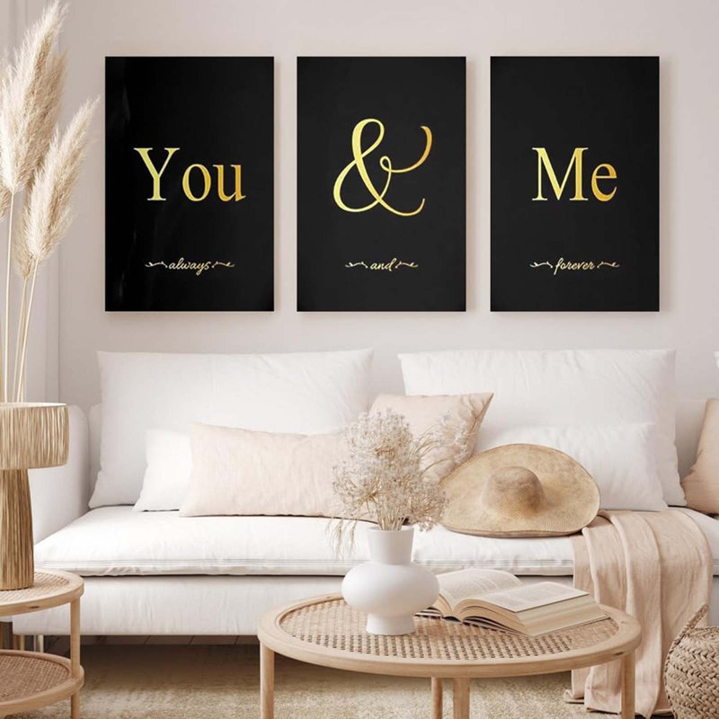 3 Piece Wrapped Canvas Print, Black/Gold