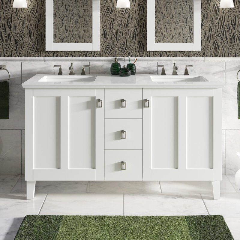 Poplin 62" Double Bathroom Vanity Set, Khaki White Oak, Black, White