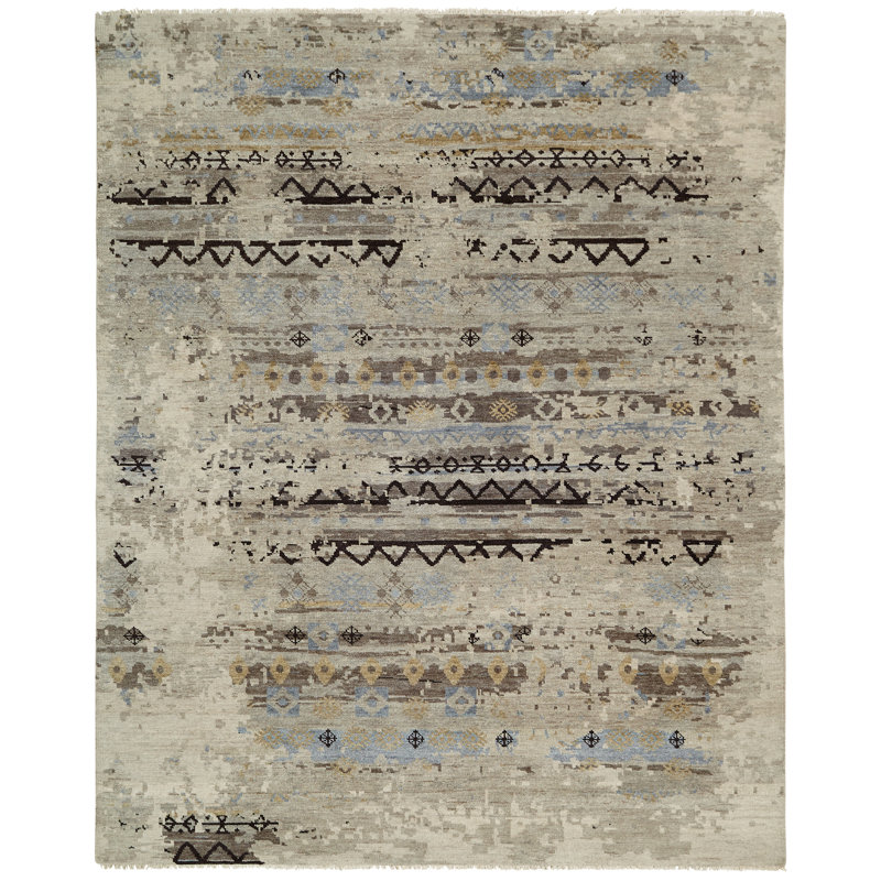 Etien Hand Knotted Geometric Area Rug, Rectangle 3' x 5'