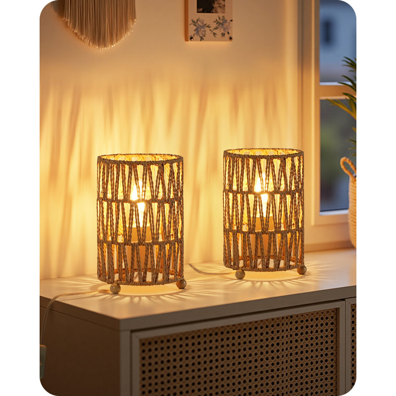 Boho Rattan Table Lamps Led Bulb Included