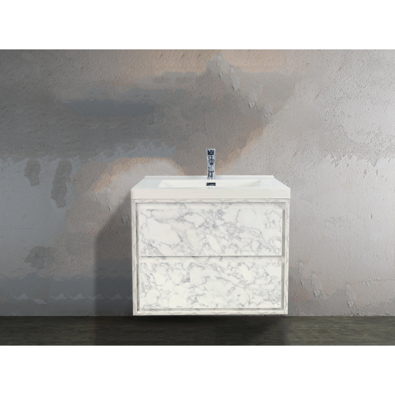 Ensemble de meuble-lavabo simple mural 24 po Azden, Marbre blanc
