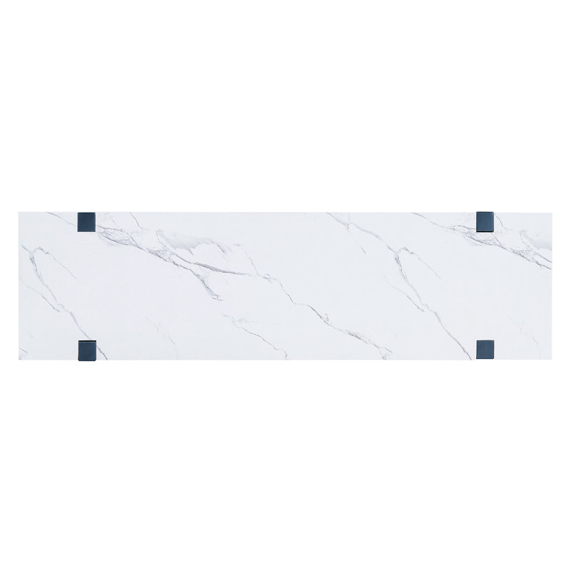 Narrow Console Table with Marble Effect Top, Retro Entryway Table with Open Shelf, Navy