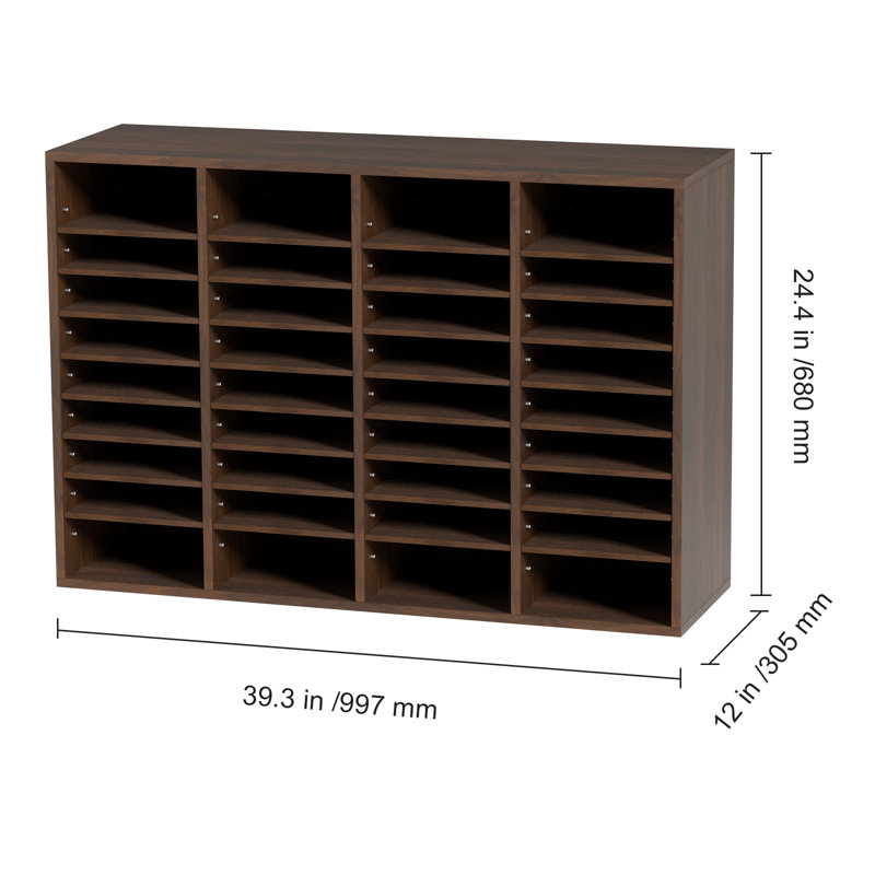 Brown 36-Compartment Adjustable Wood Office Mailbox