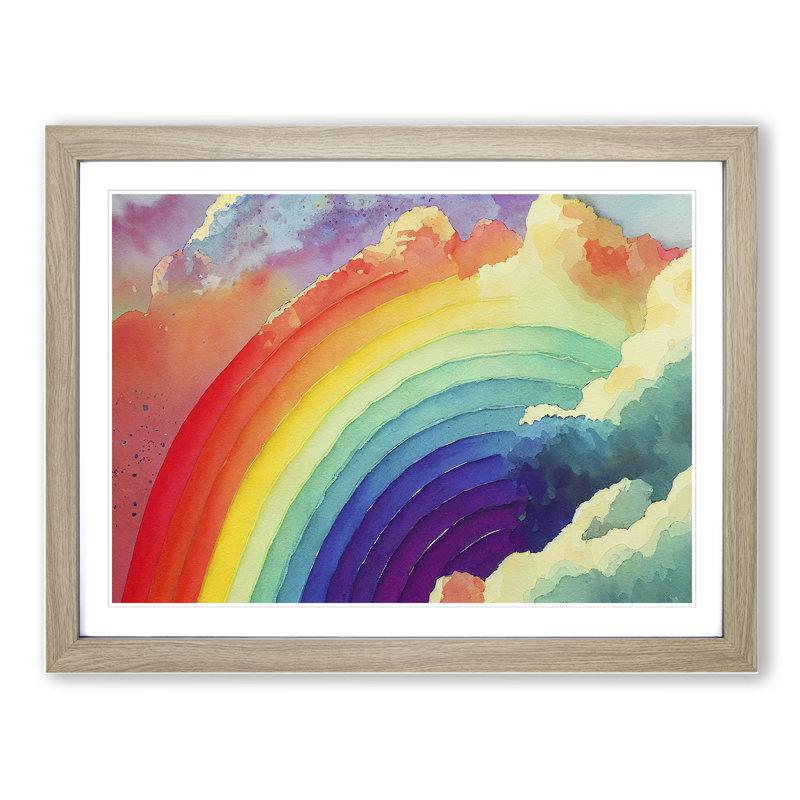 Watercolour Cloud Rainbow Vol.1 Abstract - Single Picture Frame Print, 46cm H x 64cm W x 2cm D, Oak Framed