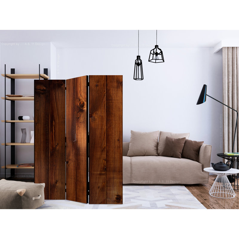 Gundars 135cm W x 172cm H 3 - Panel Solid Wood Folding Room Divider