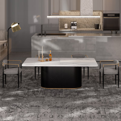 Velora 5 - Piece Modern Faux Marble Dining Set with Pedestal Dining Table and Armchair