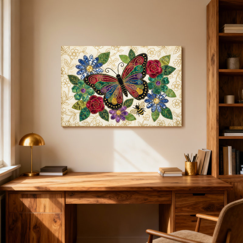 Motif floral animaux avec abeille, H 12 po x l 18 po