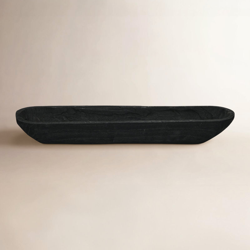 Decorative Paulownia Wood Bowl, Black, 3.1"H x 23"W x 6"D