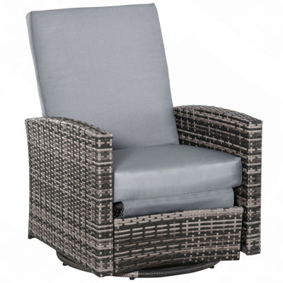 Soft Recliner, Outdoor Wicker Swivel Recliner Chair, Reclining Backrest, Lifting Footrest, 360° Rotating Basic, Water Resistant Cushions For Patio