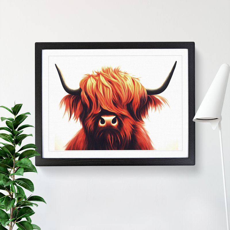 XH1022-9457X Unique Highland Cow - Single Picture Frame Print, 46cm H x 64cm W x 2cm D, Black Framed