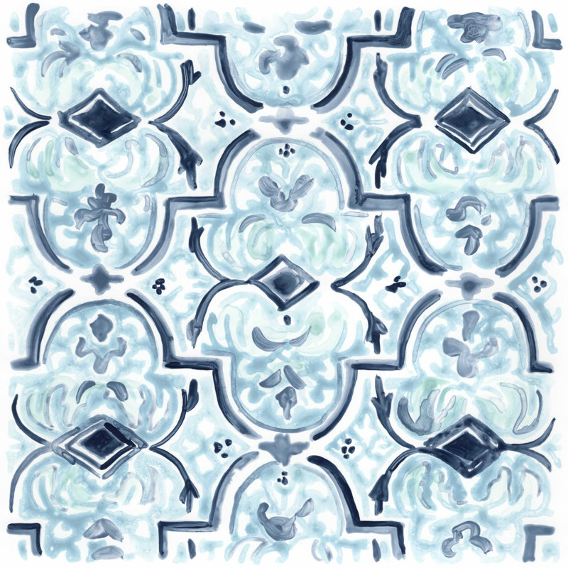 «Azure Mosaic Tile II» par June Erica Vess - peinture sur toile tendue, H 30 po x l 30 po