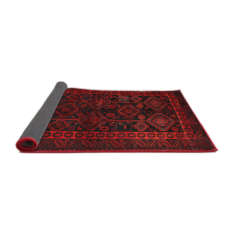 Tapis traditionnel rouge / noir, Rond 3 pi
