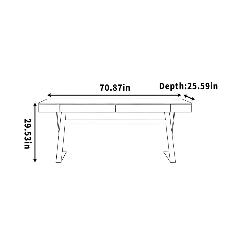 Table d'ordinateur de bureau simple, Noir, H 29,53 po x l 70,87 po x P 25,59 po
