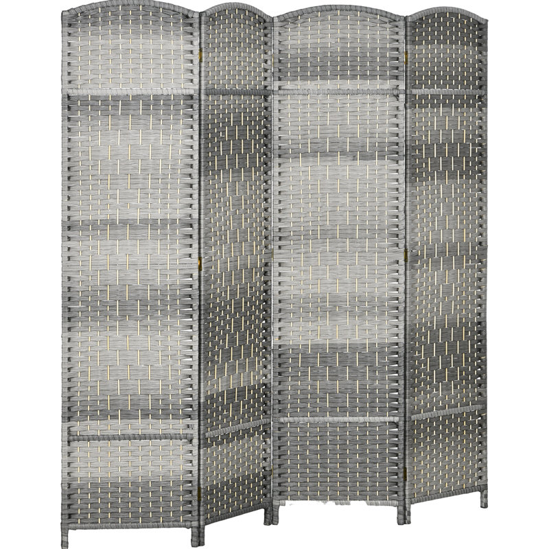 Paravent 4 panneaux, écran d'intimité pliable de 6 pi de hauteur. Cloison mixte en bois tissé à la main gris pour la maison. Bureau polyvalent, chambre à coucher. Léger, pliable,. Aucun assemblage requis, pliable.