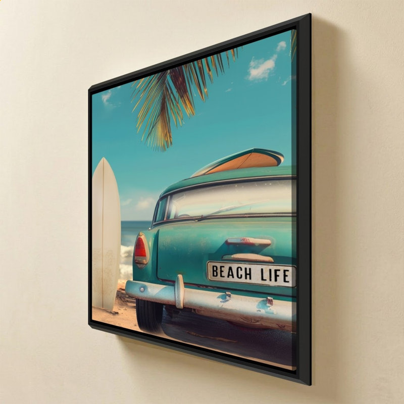 «Retro Beach» par CAD Designs - Impression sur toile, Black, H 24 po x l 24 po