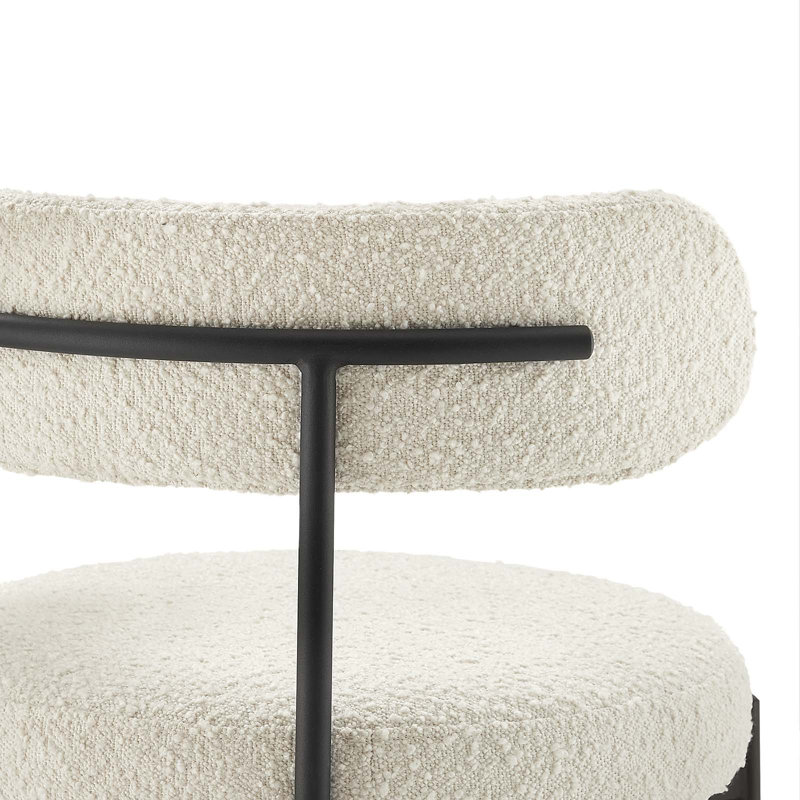 Ivory Boucle Fabric and Black Metal Adjustable Bar Stools, Set of 2