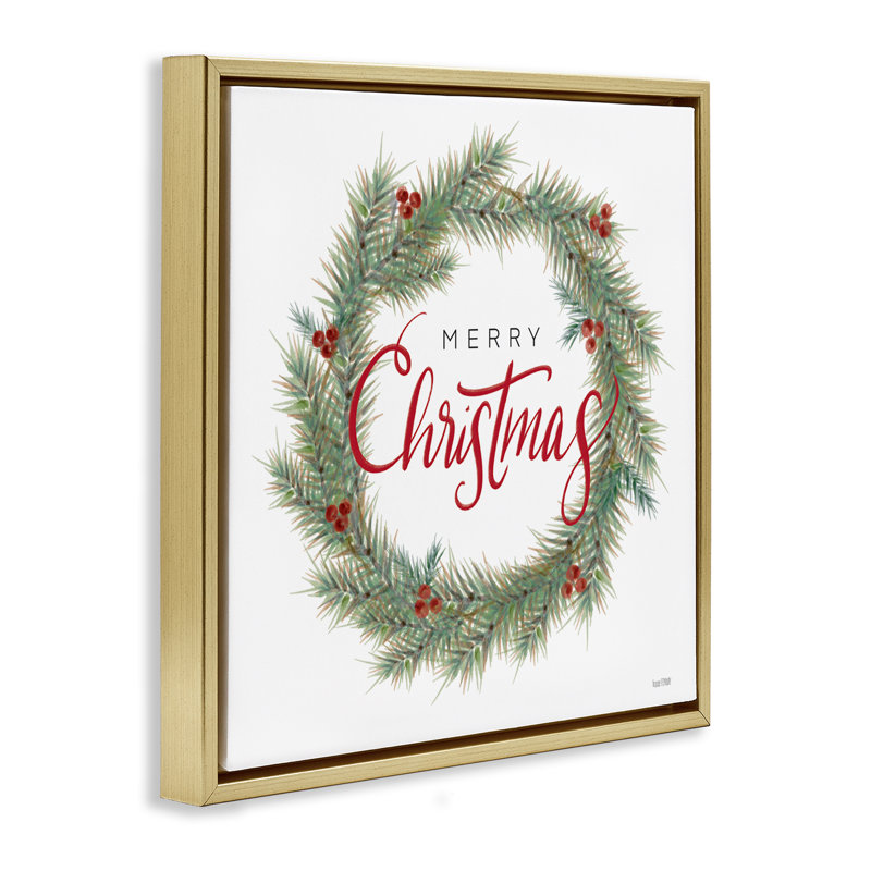 Art mural sur toile Traditional Merry Wreath par House Fenway, Cadre flottant métallique doré, H 18 po x l 18 po
