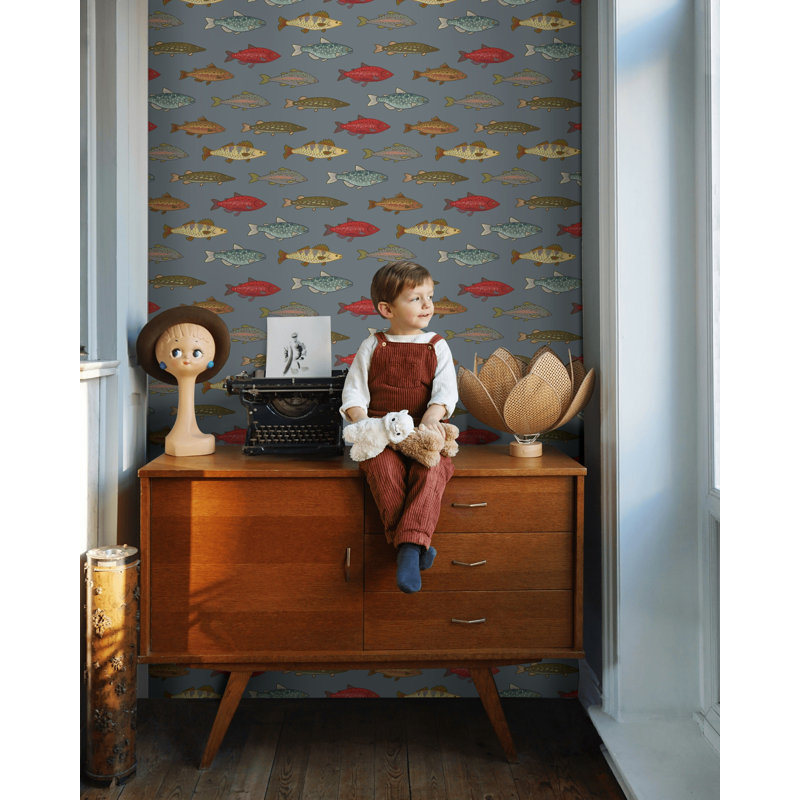 Fish Pattern Wallpaper Nautical Decorative Mural