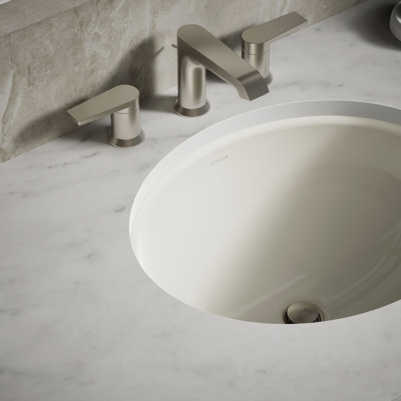 Caxton Ceramic Oval Undermount Bathroom Sink, Biscuit