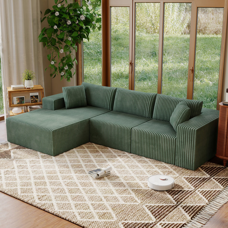 110" Cloudy Corduroy Frameless Boneless Modular Sectional Sofa With L-Shape Chaise, Deep Seat Boneless Couch, No Assembly Required, Modern Lounge Sofa