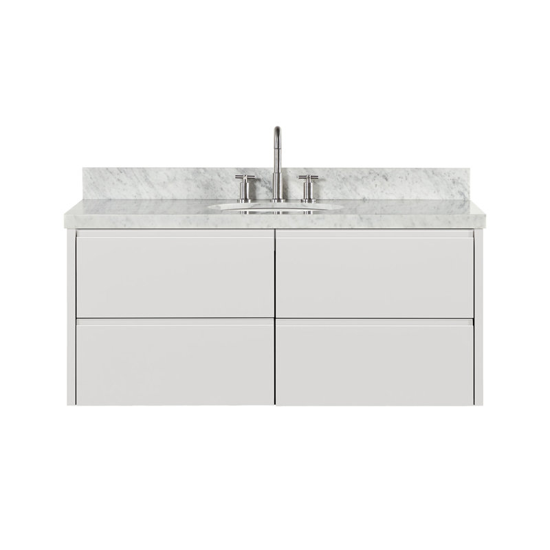   Ensemble de meuble-lavabo mural ovale simple 49 po avec comptoir en marbre de Carrare blanc de 1,5 po Ensuko, Ovale