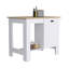 Îlot de cuisine H 35 po, une armoire de rangement avec porte, deux tablettes internes, une tablette de rangement ouverte, blanc / macadamia