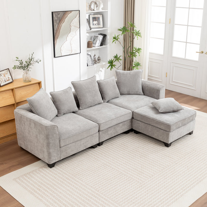 Canapé modulaire avec repose-pieds 4 pièces Mildred, Gris