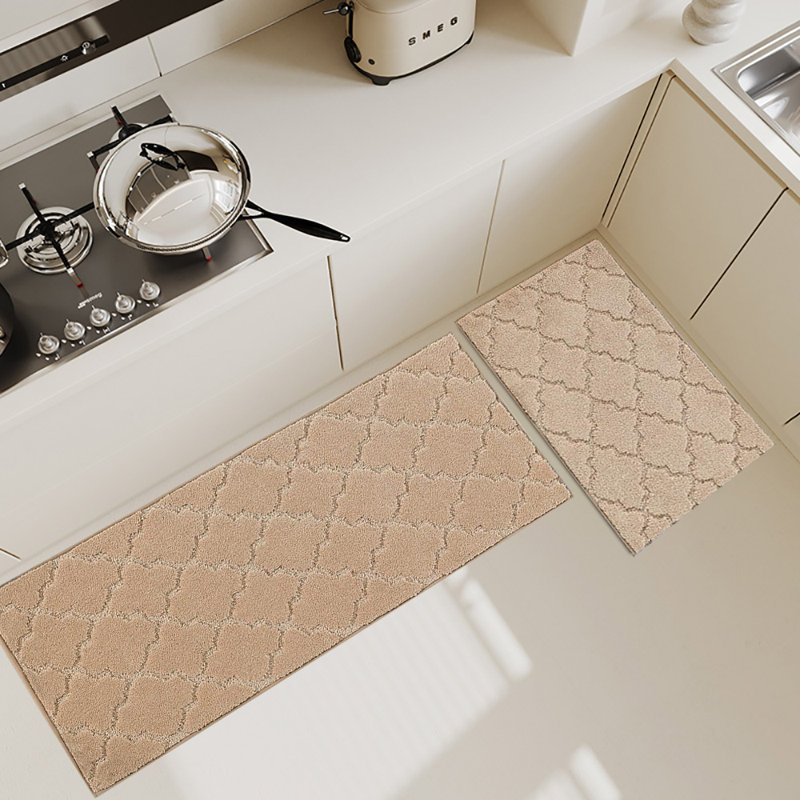 Kitchen Floor Mats, Washable, Polyester, Non-Skid, 2 PCS Set, Beige